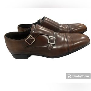 Ferragamo brown leather double monk strap Derby